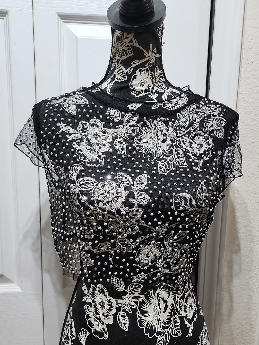 Women's Mesh Crop Top with Silver Embellishments M/L